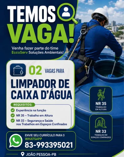 Vagas para limpador de caixa d?água 