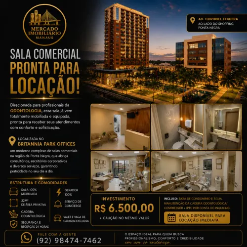SALA COMERCIAL PARA LOCAÇÃO - R$ 6.500,00 | ?PONTA NEGRA NO BRITANNIA PARK OFFICES