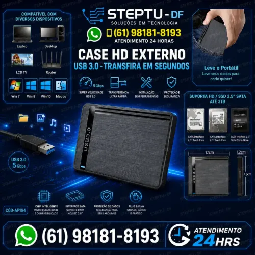 Case Para Hd Externo Sata 2.5 Notebook Usb 3.0 Arduino Automação Robotica COD-AP194