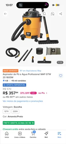 Aspirador de pó e água