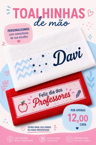 Toalhinha de mão personalizada com nome e tema