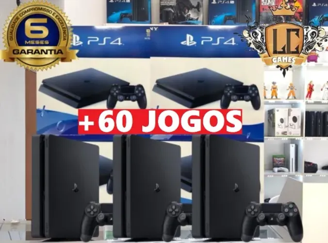 PS4 SLIM 5OOGB COM: O6 MESES GARANTIA e 6O JOGOS TOP ( LOJA FISICA )