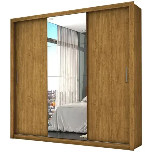 Guarda Roupa com Espelho Casal 3 Portas 4 Gavetas Hugozito