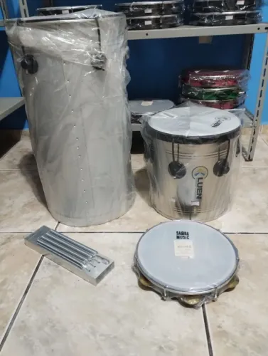 Kit Tantan 12×60 + Reco 4 molas + Pandeiro 10" madeira + Repique 10" inox na promoção 