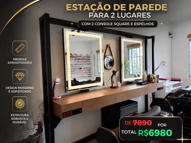 Bancada de Salão de Beleza com espelhos - Excelente estado