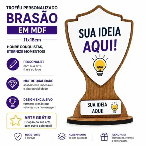Troféu Personalizado em MDF Formato Brasão 11x18cm