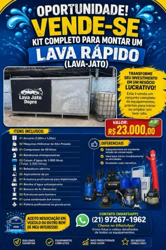 OPORTUNIDADE! VENDE-SE KIT COMPLETO PARA MONTAR UM LAVA RÁPIDO (LAVA-JATO)