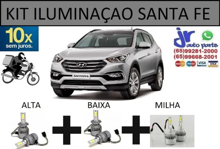 Kit Lampada Ultra LED (Alta/Baixa/Milha) Santa-Fe 6000K 12V 24V