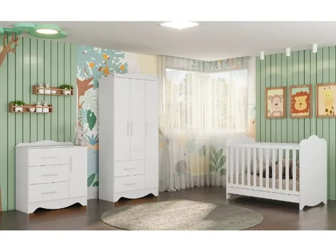 Promoção! Quarto Completo Comoda, Roupeiro e Berço Clara Branco Até 12x