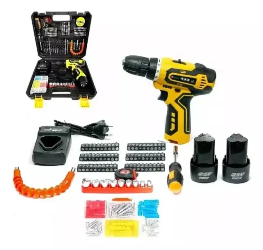 Parafusadeira Furadeira 25v 2 Baterias 148 Pçs Nova Lacrada