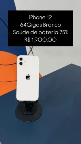 Vendo IPhone 12 Branco 64 Gigas Saúde de Bateria 75% Semi novo | Loja Física |