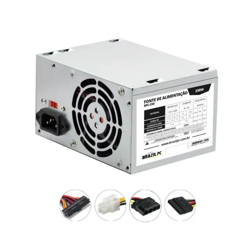 Fonte Brazil PC ATX 230W para Desktop (Novo)