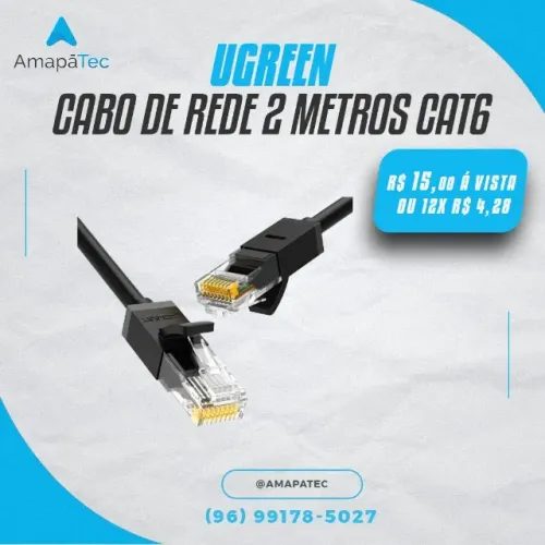 Cabo UTP Patch Cord Cat6 2M Preto NW102 - Ugreen
