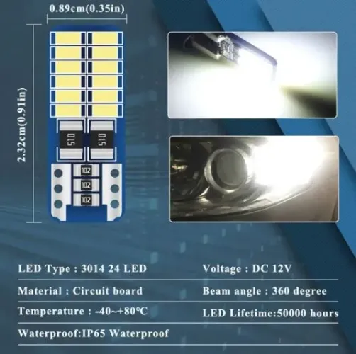 Lâmpada Led 1Par T10 w5w Canbus para interior do carro, luz branca, 6000k, 12v, COD-CP745 