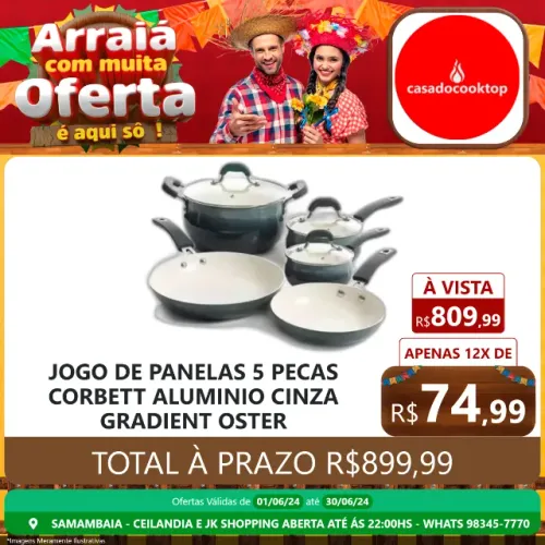 Jogo de panelas 5 pecas corbett aluminio cinza gradient oster