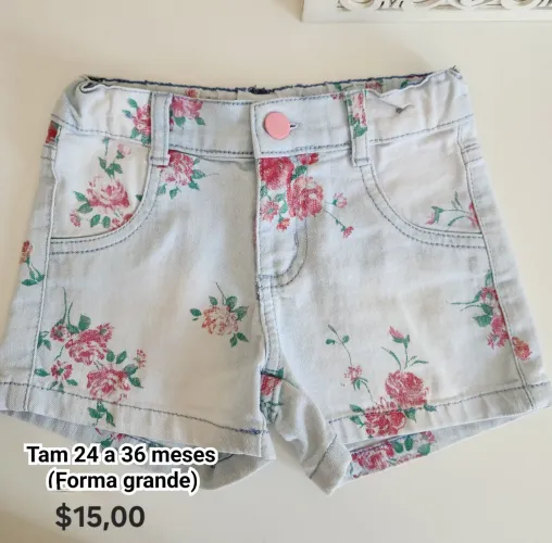 Short Jeans Bebê Floral - Tam 24 a 36 Meses