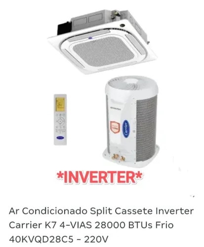 Ar Split Cassete Carrier INVERTER 30.000 BTUs + Nota + 1 Ano Garantia Fabrica + Cartão 12x