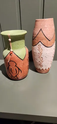 2 Vasos e um prato parede Cerâmica Marajoara pintdos a mão - único 