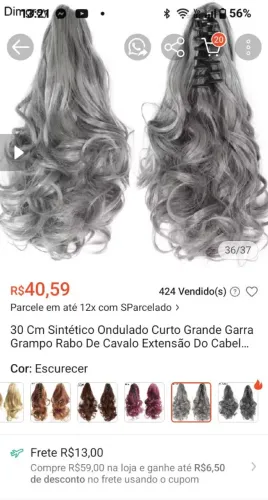 Extensão de cabelo sintético lindo. Grisalho. Novo