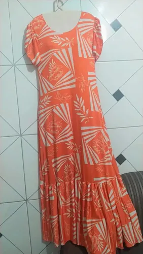 Vestido Longo Laranja com Estampa Floral