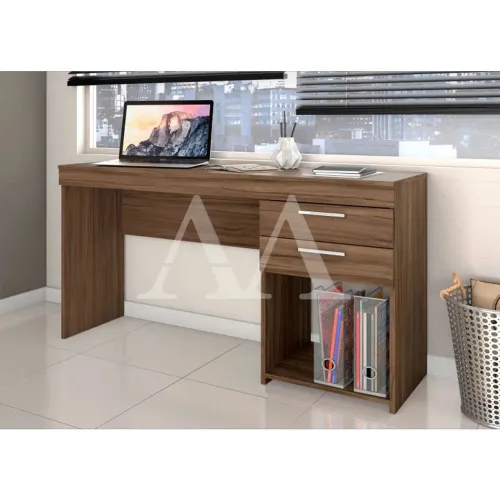 Escrivaninha Notável Mesa Office 2 Gavetas Nogal Trend