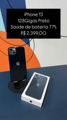 iPhone 13 128GB Preto Saúde de bateria 77% R$2.399,00 | Loja Fisica |
