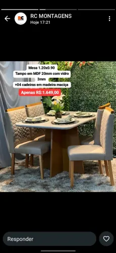Conjunto Mesa de Jantar 1.20x0.90 com 4 Cadeiras
