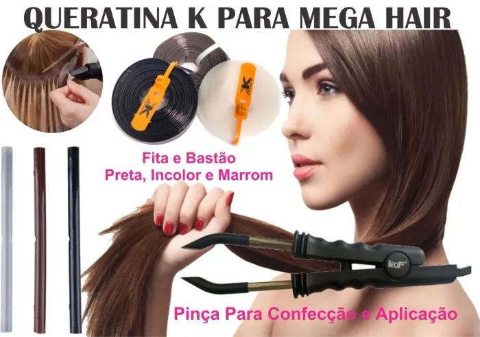 Kit Queratina Mega Hair Completo - Fita, Bastão e Pinça
