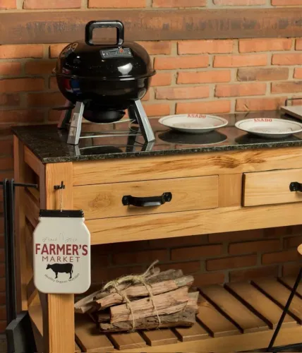 Mesa Gourmet Rústica com Bancada em Granito