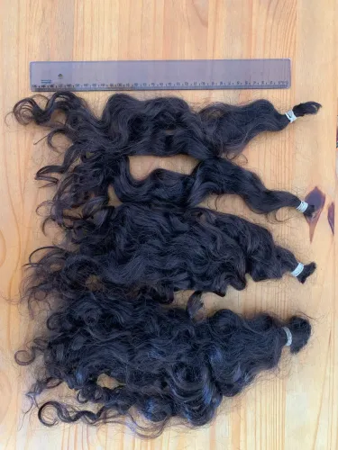Cabelo humano - 118 g, 35 cm, castanho, ondulado, sem química 