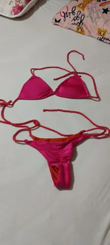 Biquíni dupla face, rosa e laranja 