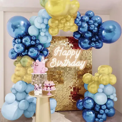 Kit 127 peças Balões 12" 18" Dourado Branco Balão Para Festas e Aniversários M1005-AZUL