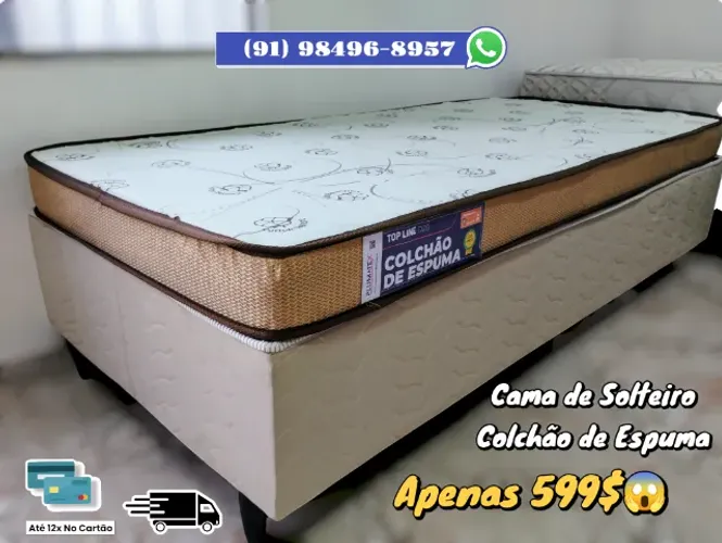 CAMA DE SOLTEIRO COM COLCHÃO 100% ESPUMA 