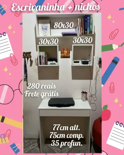 Escrivaninha com nichos e frete grátis!