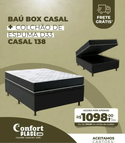 CAMA BOX BAÚ CASAL + COLCHÃO D33 