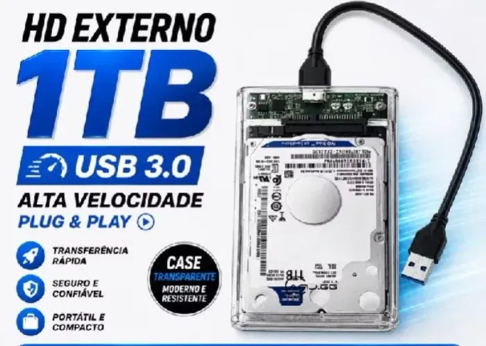 HD externo portátil 1 tera 1000gb para jogos, Pc e camera, arquivos