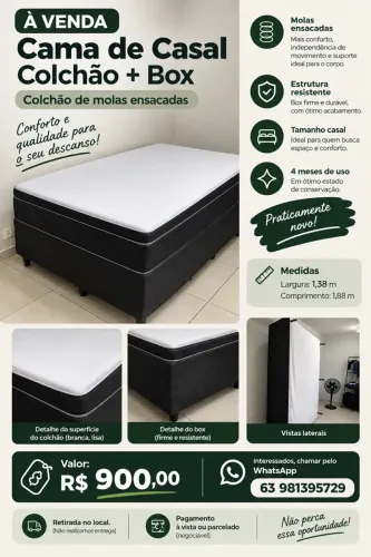 Cama Box + Colchão de Molas Ensacadas de Casal