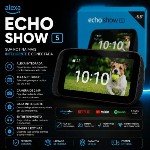 Alexa Echo Show 5 3ª Geração Com Tela Inteligente e Assistente de Voz