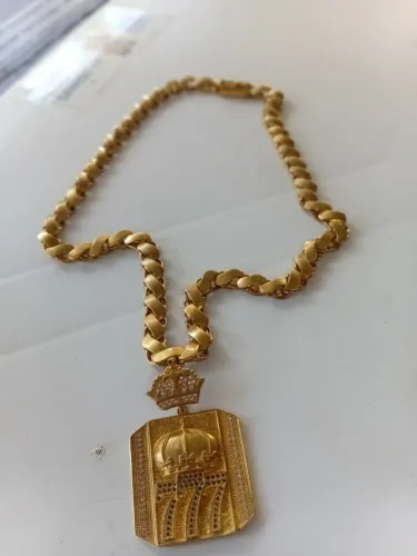 Corrente de moeda Argentina rara, chapeada em ouro 18 k. 150 gramas.