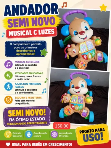 ANDADOR INFANTIL MUSICAL COM LUZES COLORIDAS