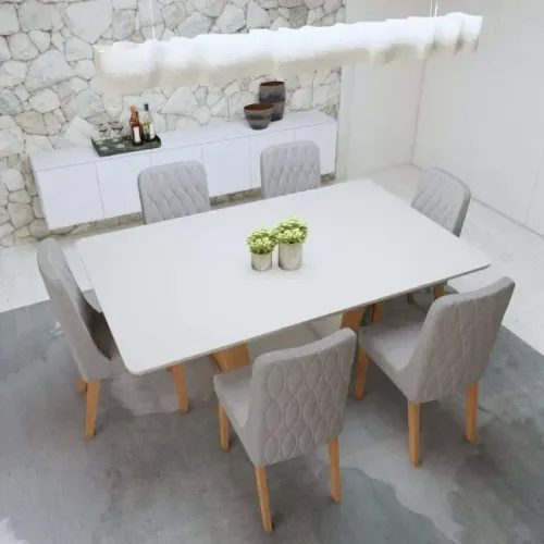 Mesa de Jantar 6 Cadeiras Com Tampo 1,70m Cinza Claro