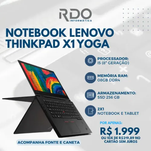 Notebook Tablet Lenovo X1 YOGA I5 8A 08GB RAM DDR4 SSD 256GB