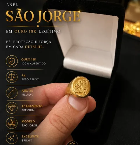     Dedeira Ouro 18K São Jorge Aro 25 - Anel de ouro