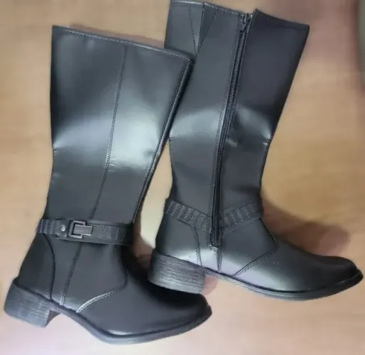 Bota Feminina Montaria Cano Médio Salto Baixo Preta