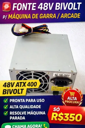 Fonte de Alimentação 48V ATX 400 - Gruas/ Máquina de Pelúcia / Arcade