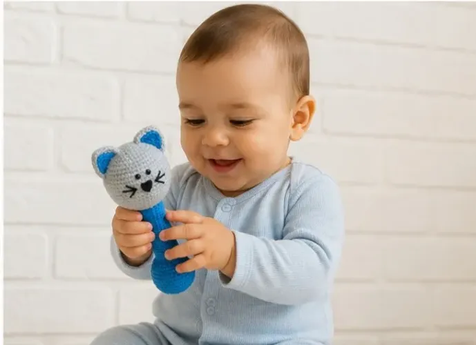 Chocalho gatinho de crochê para bebês