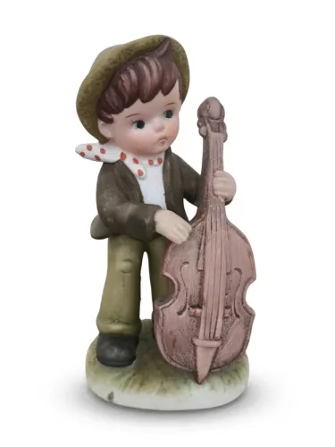 Antiga Estatueta Menino Músico Violoncelo Estilo Hummel