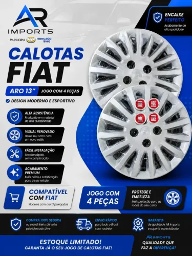 Jogo de Calotas Fiat Aro 13 com 4 Peças - Modelo Esportivo