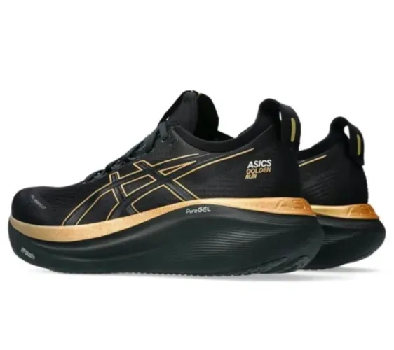 Tênis ASICS GEL-Nimbus 27 Unissex - Preto e Dourado (Edição Asics Golden Run)