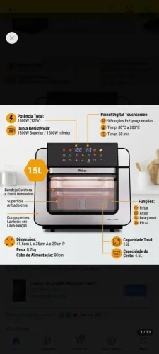 Fritadeira Air fryer Philco 15l 127v